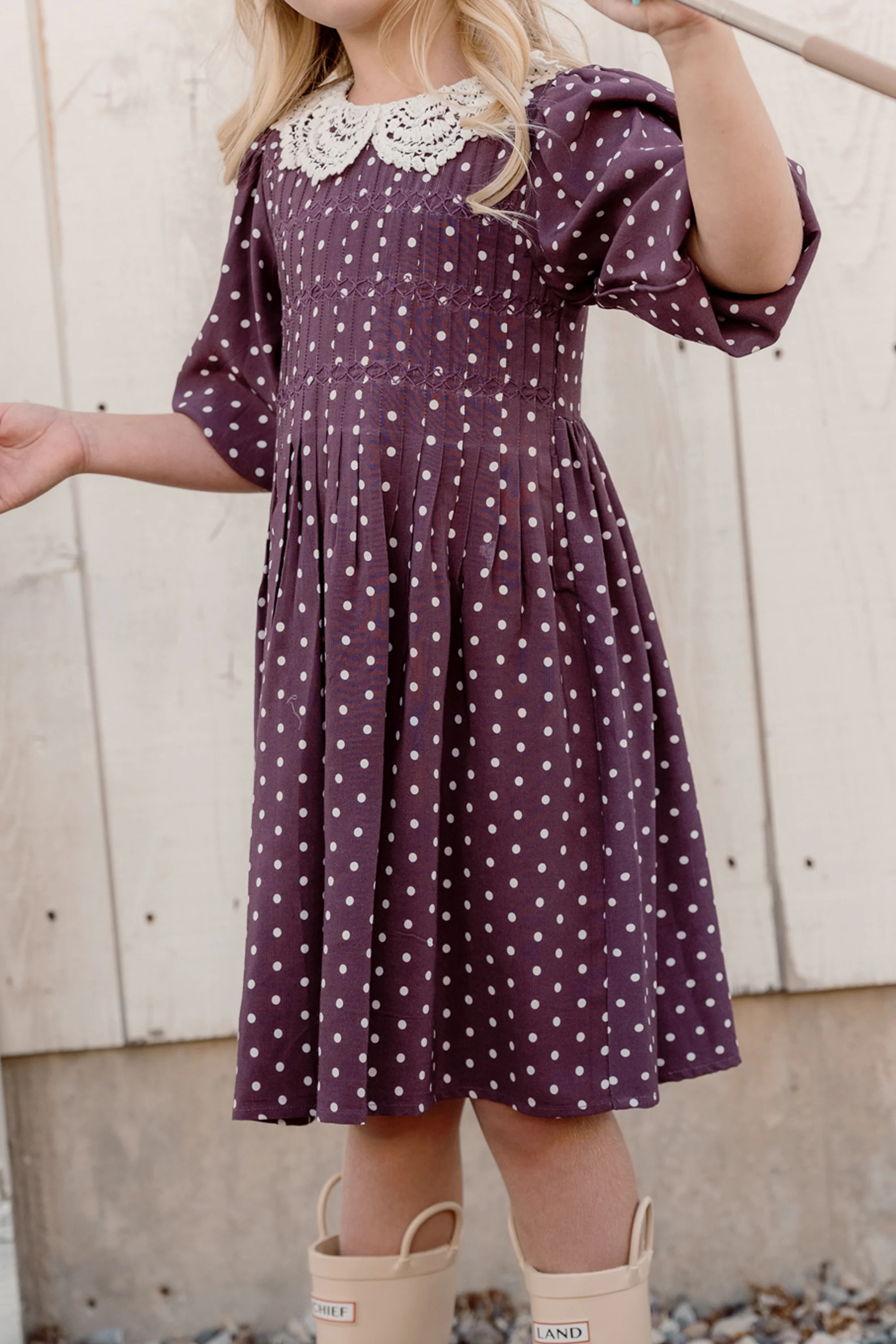 Mini Jillian Dress in Aubergine Ditsy Dot | Ivy City Co