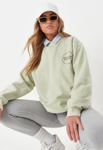 Missguided - Lime Oversized Positive Slogan Sweatshirt | Missguided (US & CA)