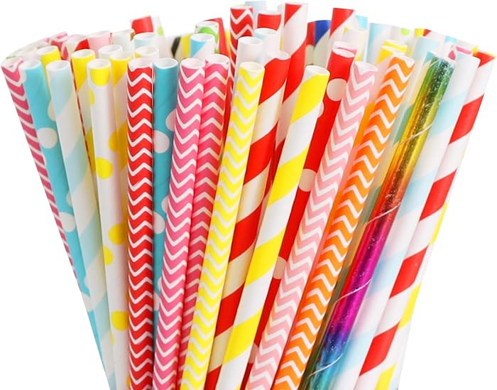 100 Pcs Paper Straws, Assorted Rainbow Striped Straws for Drinking, Crafts and Party Supplies | Amazon (US)
