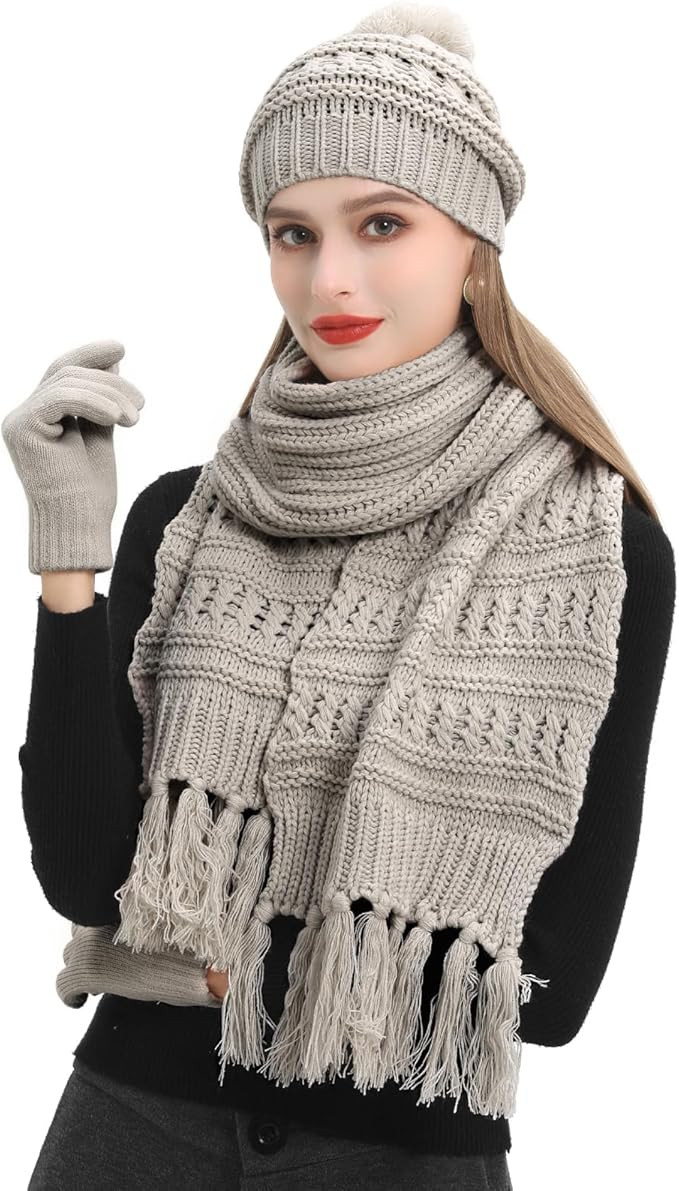 Womens Scarfs Winter Gloves and Hat Set for Women Scarf Set Hat Glove Women's Winter Hats Beanie ... | Amazon (US)