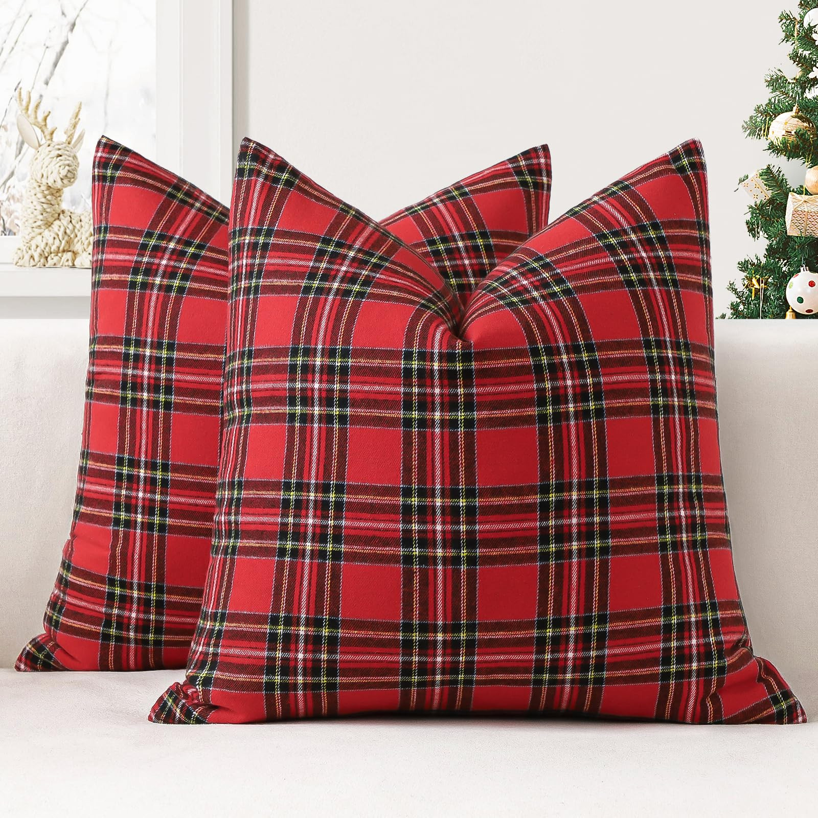 OTOSTAR Pack of 2 Christmas Plaid Decorative Throw Pillow Covers 24x24 Inch Scottish Tartan Farmh... | Amazon (US)