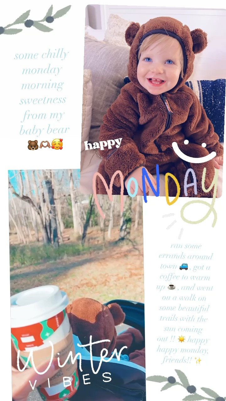 some chilly monday morning sweetness from my baby bear 🐻🫶🏽🥰

ran some errands around town 🚙 , got a coffee to warm up ☕️ , and went on a walk on some beautiful trails with the sun coming out !! ☀️ happy happy monday, friends!! ✨

#LTKfamily #LTKbaby #LTKSeasonal