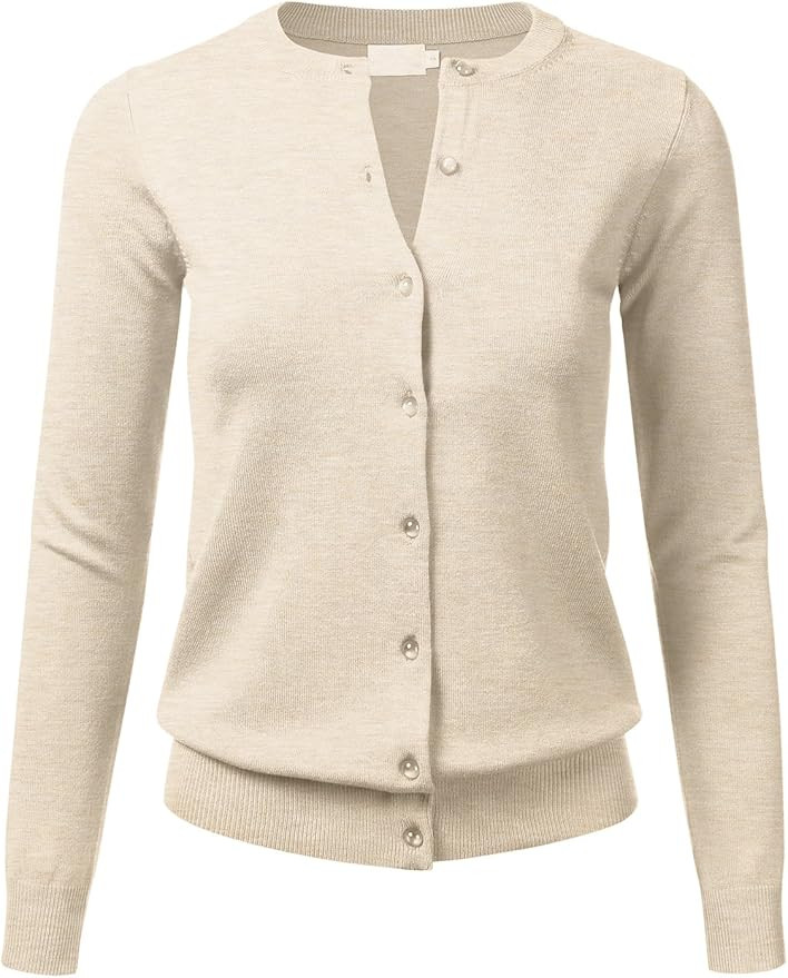 FLORIA Women's Button Down Crew Neck Long Sleeve Soft Knit Cardigan Sweater (S-3X) | Amazon (US)