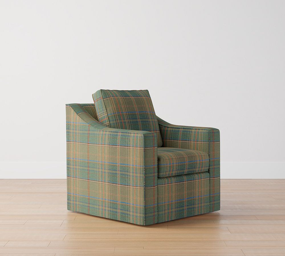 Cameron Slope Arm Slipcovered Swivel Chair | Pottery Barn (US)