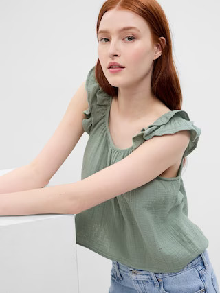 Crinkle Gauze Ruffle Tank Top | Gap (US)