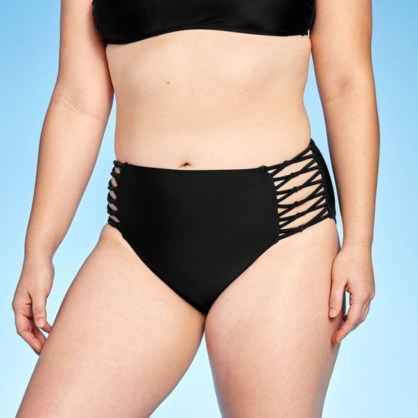 Women's Strappy Knotted High Waist Cheeky Bikini Bottom - Xhilaration™ Black | Target