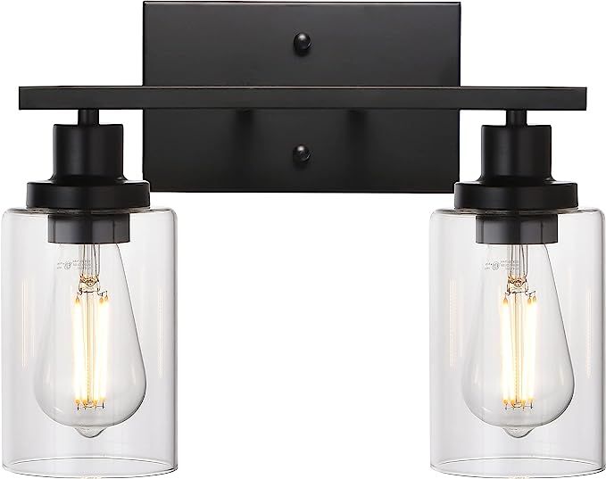 MELUCEE 2-Light Black Wall Sconce Industrial Vintage with Clear Glass Shade and Metal Base, Bathr... | Amazon (US)
