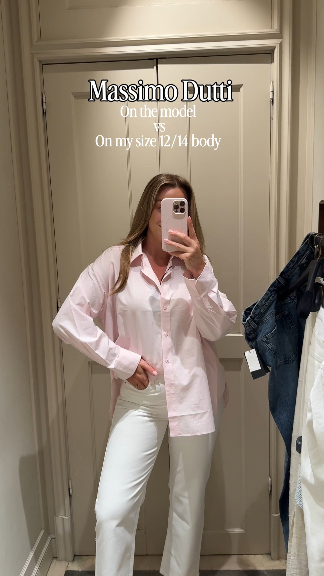 Spring finds - new in Massimo Dutti ✨🩷 on the model vs on my size 12/14 body 
Pink poplin shirt, wide leg white jeans, straight leg white jeans, white linen shirt, straight leg jeans, 

#LTKspring #LTKmodest #LTKjeans