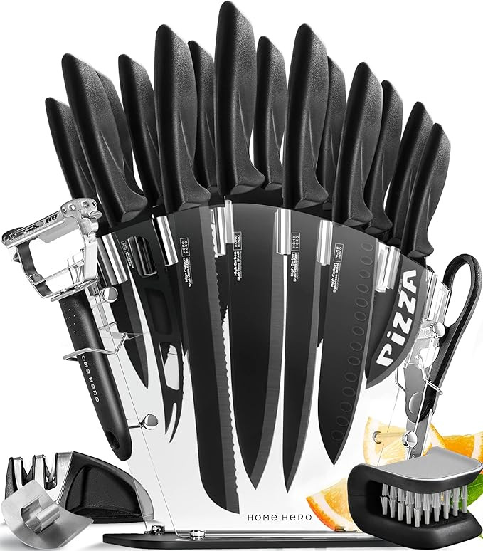 Home Hero Kitchen Knife Set with Sharpener - High Carbon Stainless Steel Knife Block Set with Erg... | Amazon (US)