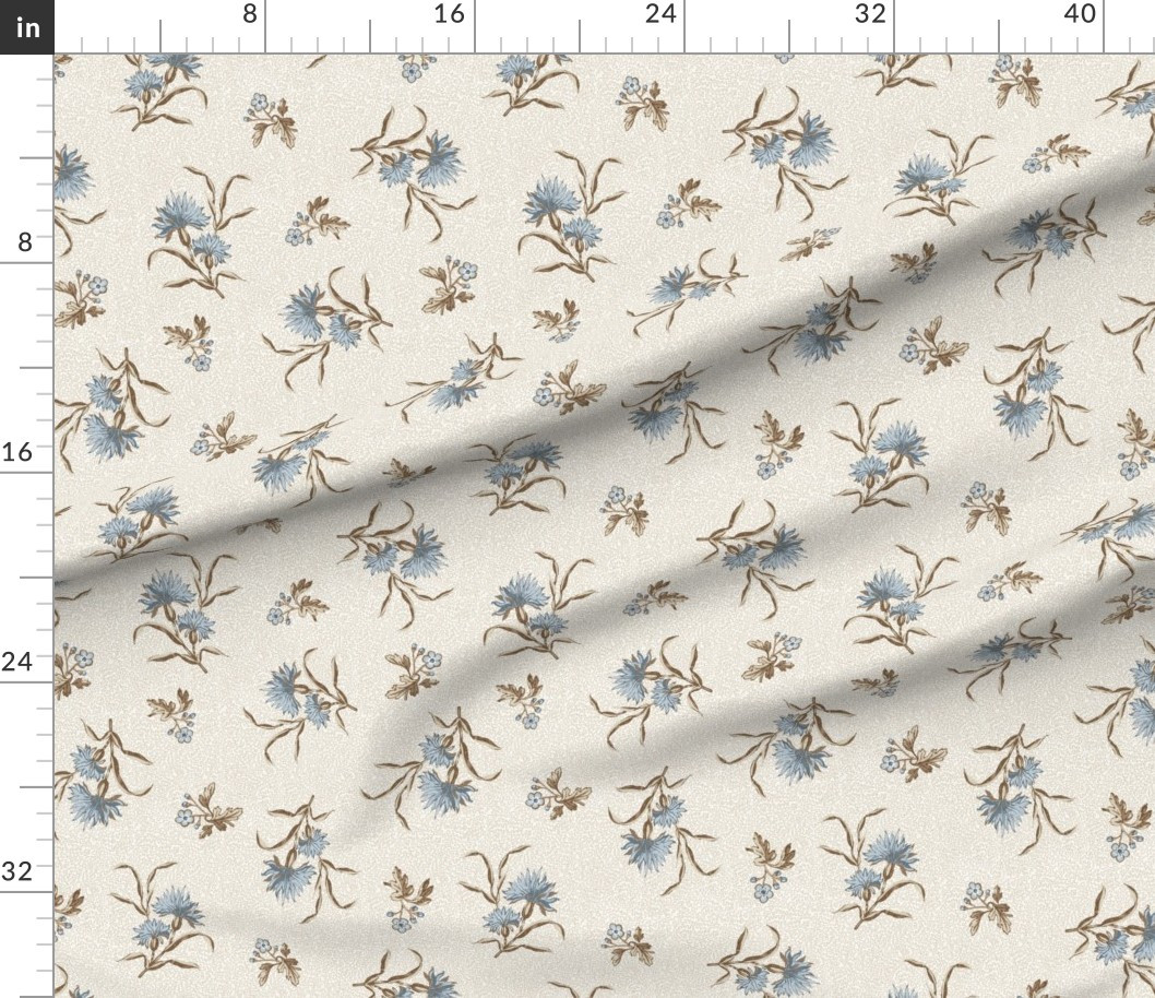 Fabric in Half Scale Edwina Floral Toss Brown Quiet Blues And Tan Copy | Spoonflower