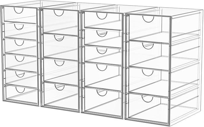 Acrylic Makeup Organizer with 19 Drawers, 4 Pack Clear Storage Drawers, Bathroom Makeup Organizer... | Amazon (US)