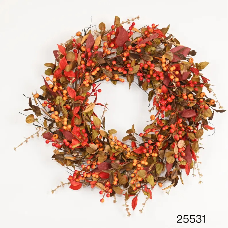 Red & Orange Berry Fall Wreath: 24" Handcrafted Autumn Decor - Etsy | Etsy (Global)