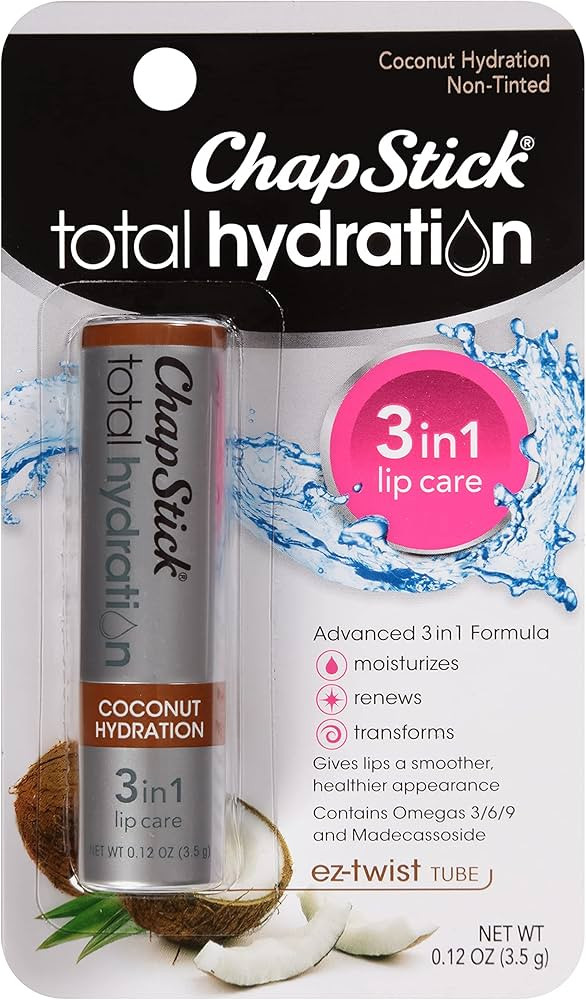 ChapStick Total Hydration Coconut Lip Balm Tube, Hydrating Coconut ChapStick for Lip Care - 0.12 ... | Amazon (US)
