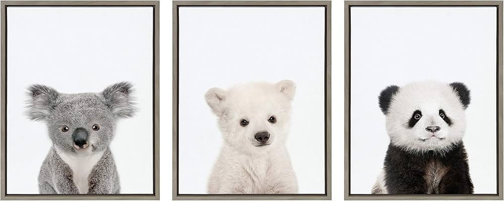 Kate and Laurel Sylvie Three Bears Framed Canvas Wall Art by Amy Peterson, Set of 3, 18x24 Gray, ... | Amazon (US)