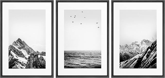 NWT Framed Canvas Print Wall Art Set Black White Snowy Winter Mountain Landscape Nature Wildernes... | Amazon (US)