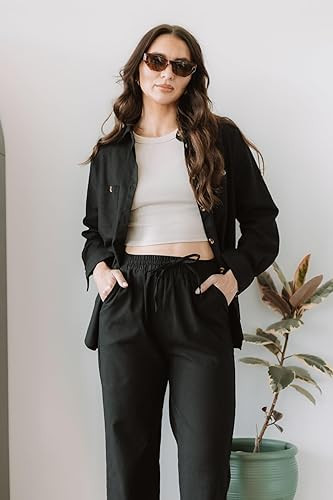 Zeagoo Women 2 Piece Linen Sets 2023 Button Down Shirt and Drawstring Long Pants Set Summer Outfi... | Amazon (US)