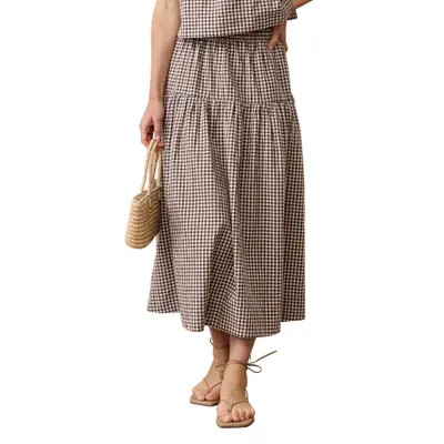 Marine Layer Gia Gingham Pima Cotton Poplin Skirt in Chocolate Gingham at Nordstrom, Size X-Small | Nordstrom