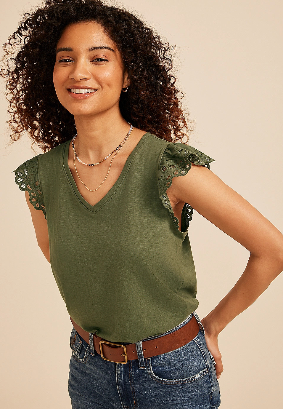 Eyelet Flutter Sleeve Tee | Maurices
