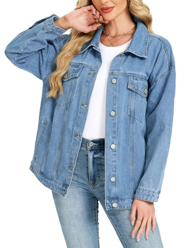 LifeShe Oversized Denim Jacket Women Boyfriend Jean Jacket Trendy Loose Shacket Spring Trucker Coats | Amazon (US)