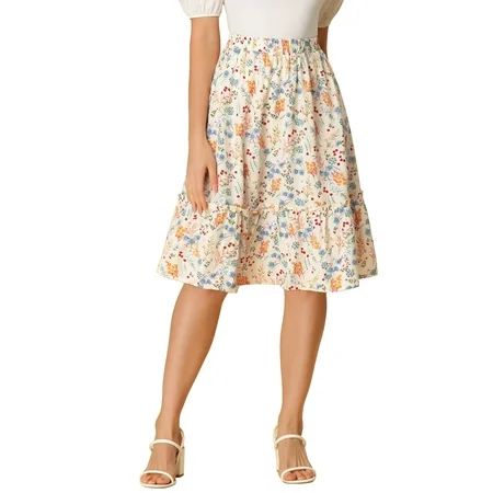 Allegra K Women s Ruffle Hem Flowy Tiered A-Line Floral Midi Skirt | Walmart (US)