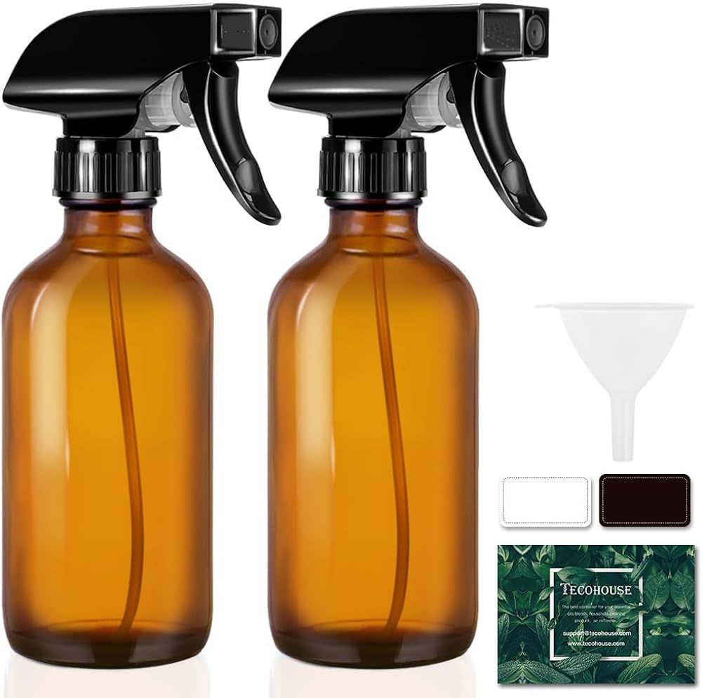 Glass Spray Bottles 8oz, Amber Hair Spray Bottles, 2 Pack Empty Refillable Sprayer Container with... | Amazon (US)