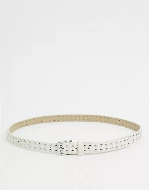 Accessorize studded belt with silver buckle in white | ASOS (Global)