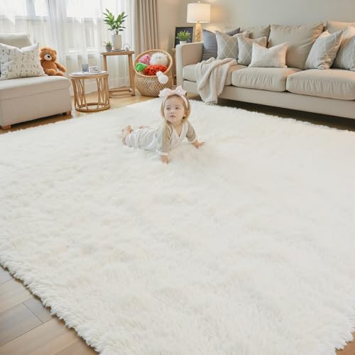 8x10 Area Rugs for Living Room Bedroom, Large Area Rug Shaggy Carpet Soft Plush Furry Bedside Rug, Rugs for Home Decor (Cream, 8 x 10) | Amazon (US)
