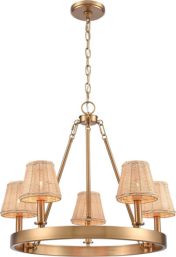 Elk Home Rydell 24.5'' Wide 5-Light Chandelier - Brushed Gold Meta, Rattan Shade, 24.5W x 24.5D x... | Amazon (US)