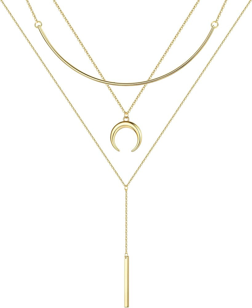 Turandoss Gold Layered Necklaces for Women - 14K Gold Plated Handmade Multilayer Bar Pearls Coin ... | Amazon (US)