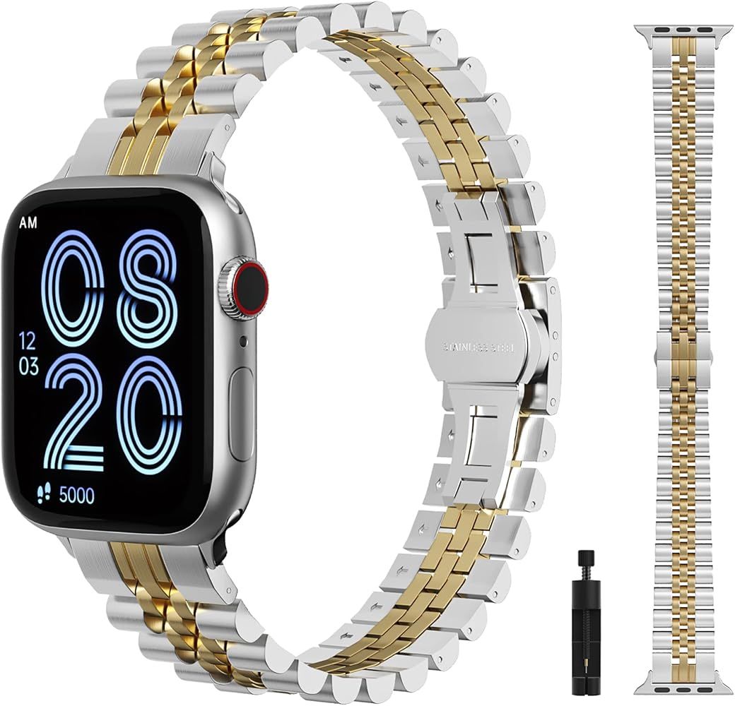 Compatible with Apple Watch Band 38mm 40mm 41mm 42mm 44mm 45mm 49mm for women, Thin Metal Stainle... | Amazon (US)