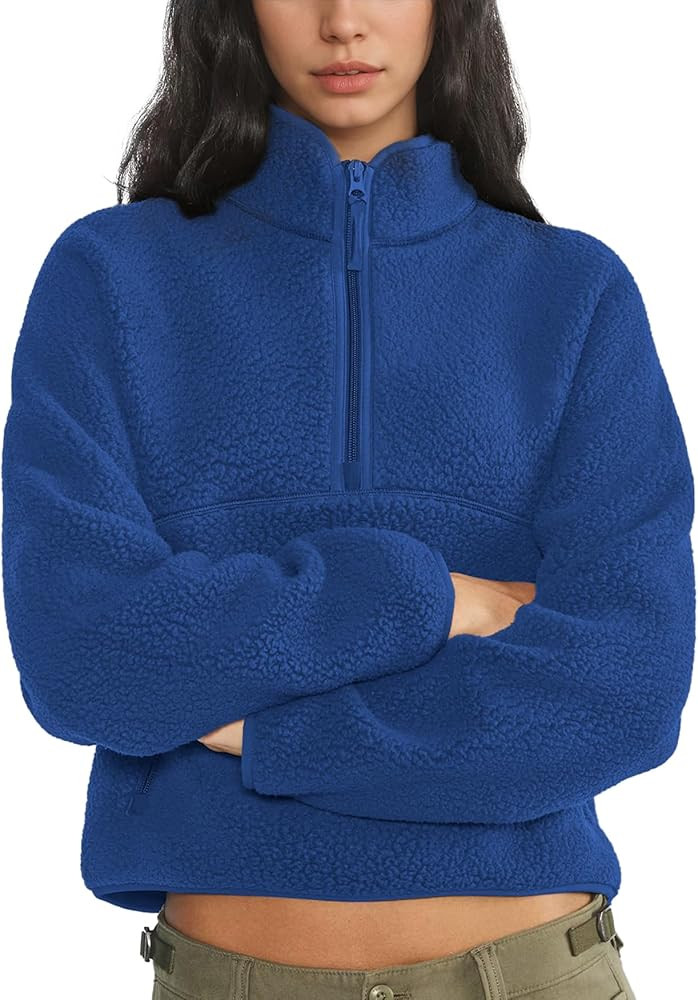 Keeliya Womens Fleece Sweatshirts Cropped Half Zip Fuzzy Warm Sherpa Pullover Varsity Jackets wit... | Amazon (US)