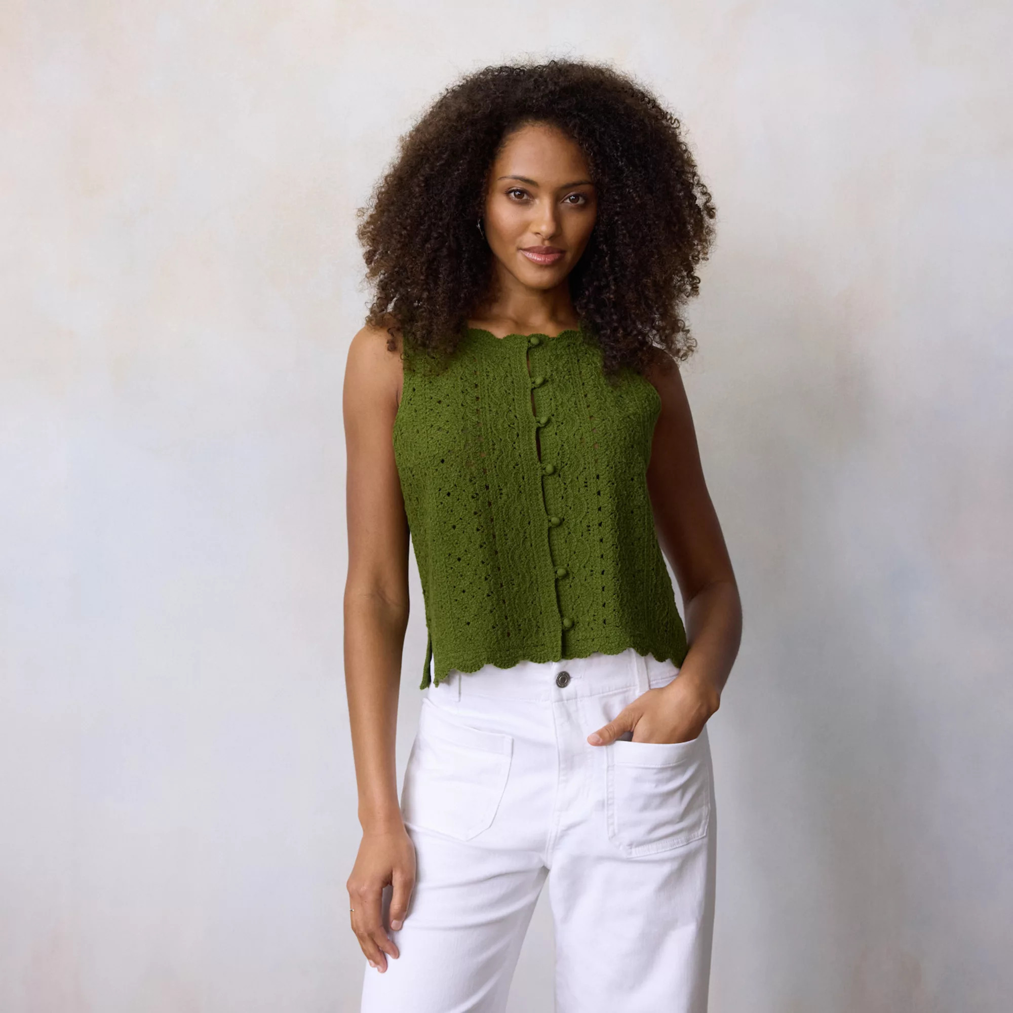 Women's LC Lauren Conrad Button Front Crochet Tank Top | Kohl's