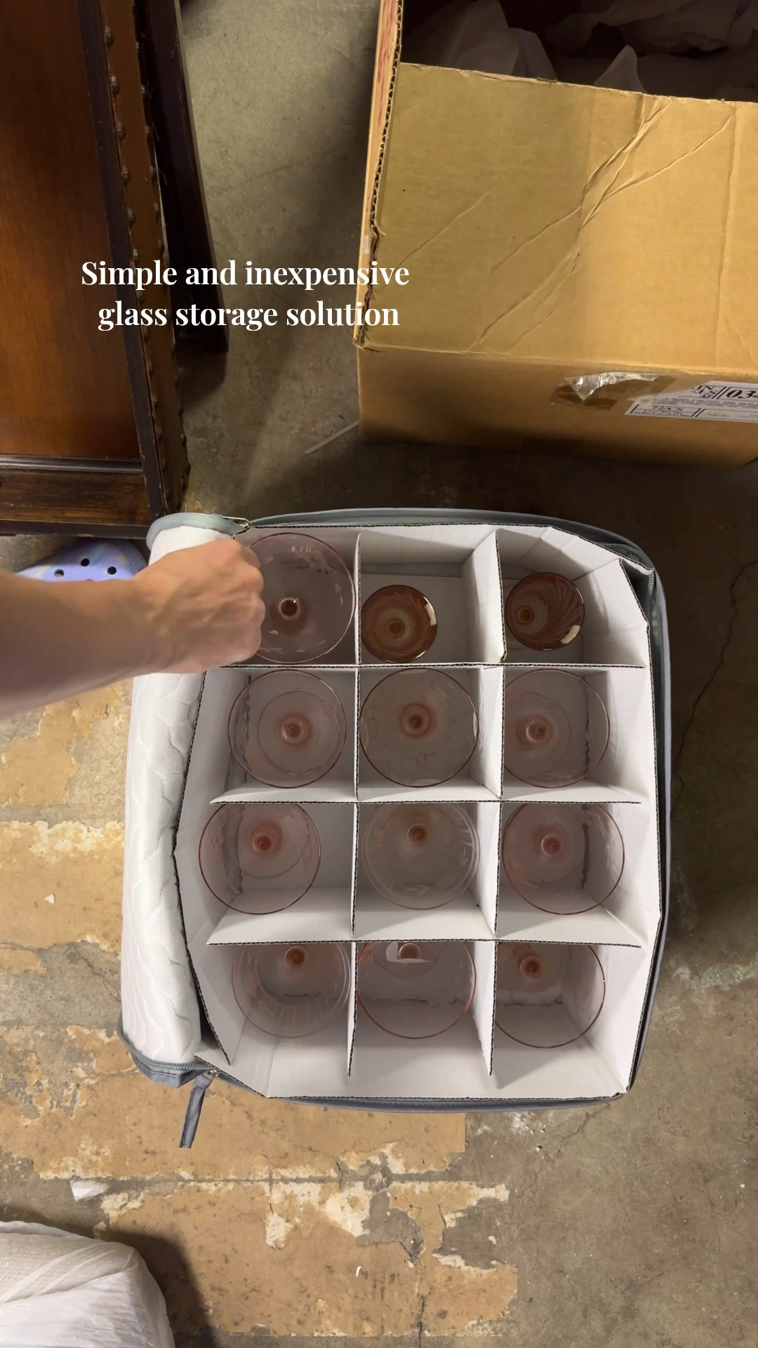 My favorite thrifted pink crystal glasses have been living in a random cardboard box for the last couple years - but I found these inexpensive glass storage containers and I think they’ll be happy in their new home 💕🥂