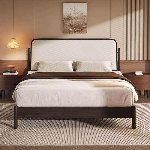 Lifezone Queen Bed Frame with Upholstered Headboard, Solid Wood Bed Frame Queen Size with Ergonom... | Amazon (US)