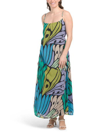 Sleeveless Butterfly Print Maxi Dress With Tie Waist | TJ Maxx