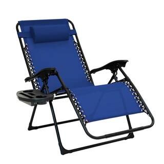 Patio Premier Oversized Blue Metal Zero Gravity Chair with Leg Stabilizers and Big Cupholder | The Home Depot