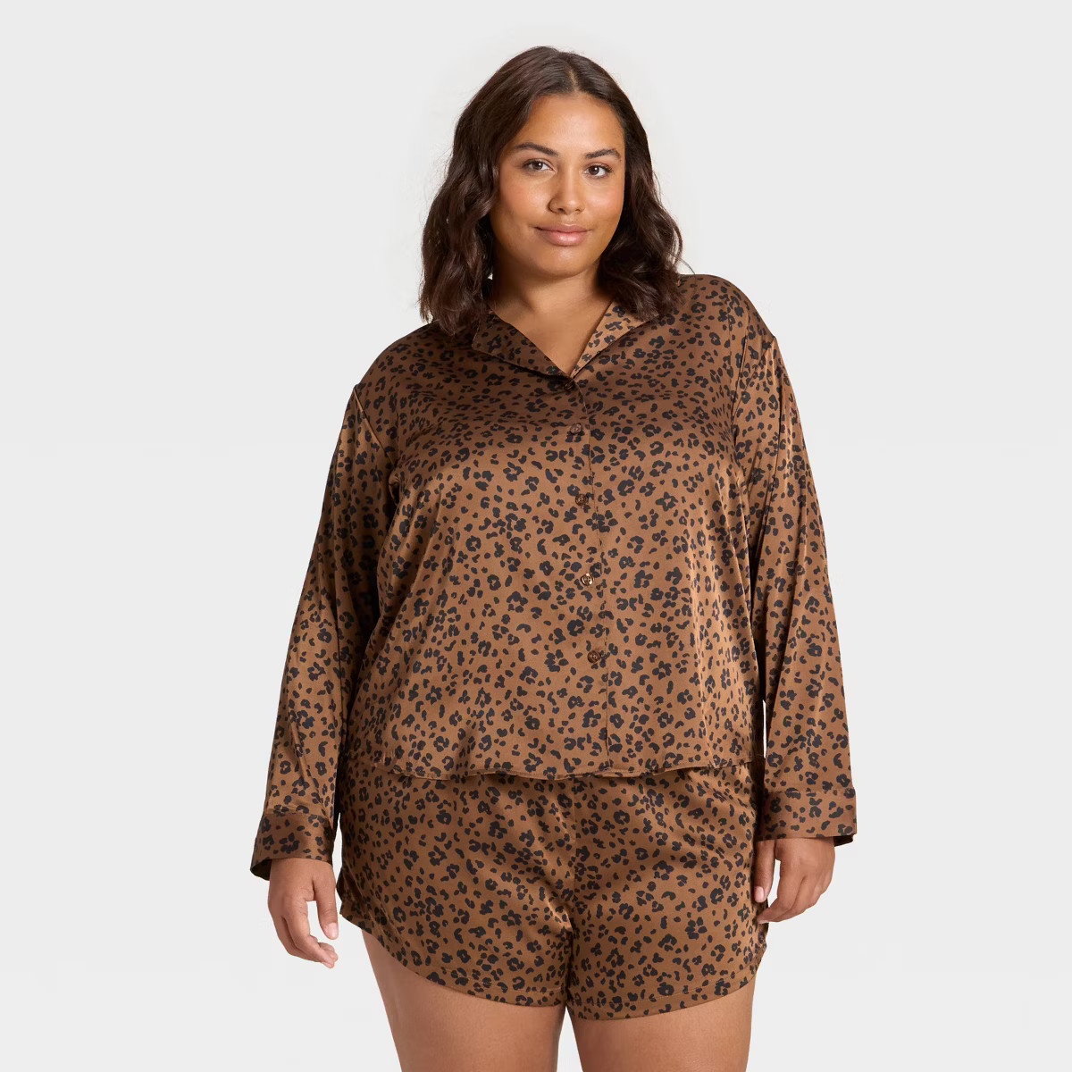 Women's Satin Notch Collar Long Sleeve Shirt and Shorts Pajama Set - Auden™ | Target