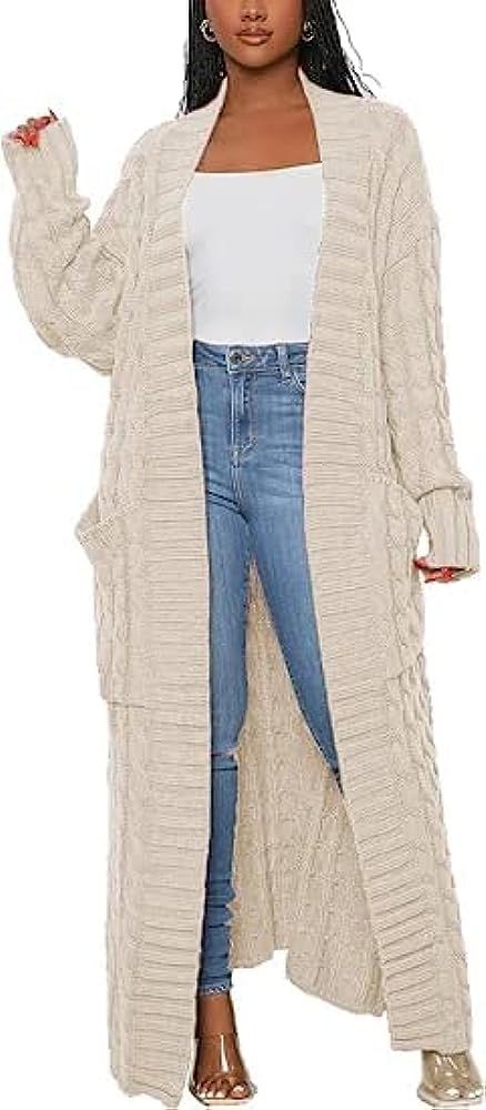 SHINFY Women Long Sleeve Open Front Knit Long Cardigan Casual Knitted Maxi Sweater Coat Outwear w... | Amazon (US)