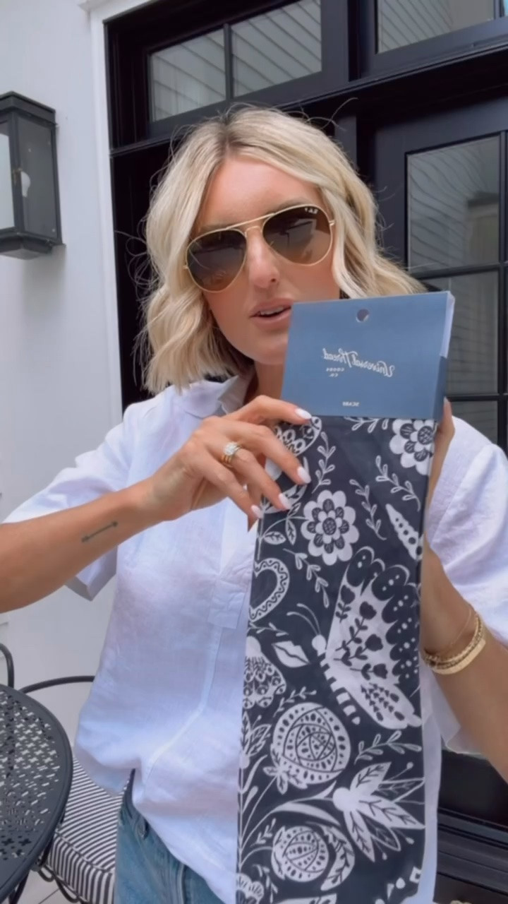 This 100% cotton scarf is so good! The perfect size to be worn as a neck scarf, tied around your beach bag, or in your hair! The navy and white is so versatile as well. 

Loverly grey, how to style pattern scarf, Target accessories, affordable summer accessories, navy scarf, cotton accessories, paisley scarf style

#LTKSeasonal #LTKootd