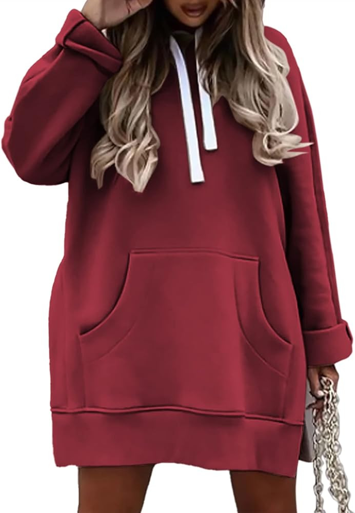 Syellowafter Women Oversized Hoodie Dress Pullover Winter Kangaroo Pocket Sweatshirt Fall Tops Ca... | Amazon (US)