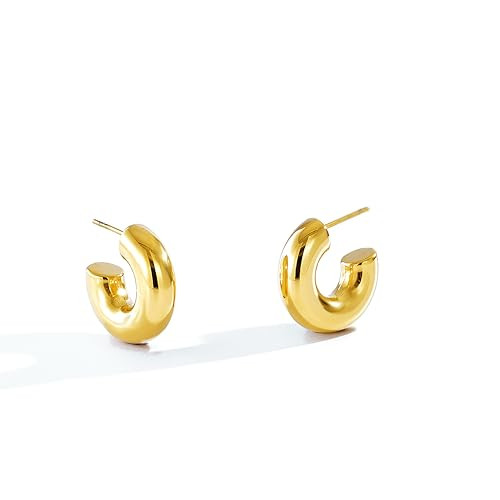 Amazon.com: Chunky Gold Hoops Earrings for Women, Thick 18K Real Gold Circle Open Hoop,Lightweigh... | Amazon (US)
