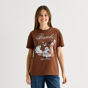 new!Bambi And Thumber Boyfried Tee Womens Crew Neck Short Sleeve Regular Fit Bambi Juniors Graphi... | JCPenney