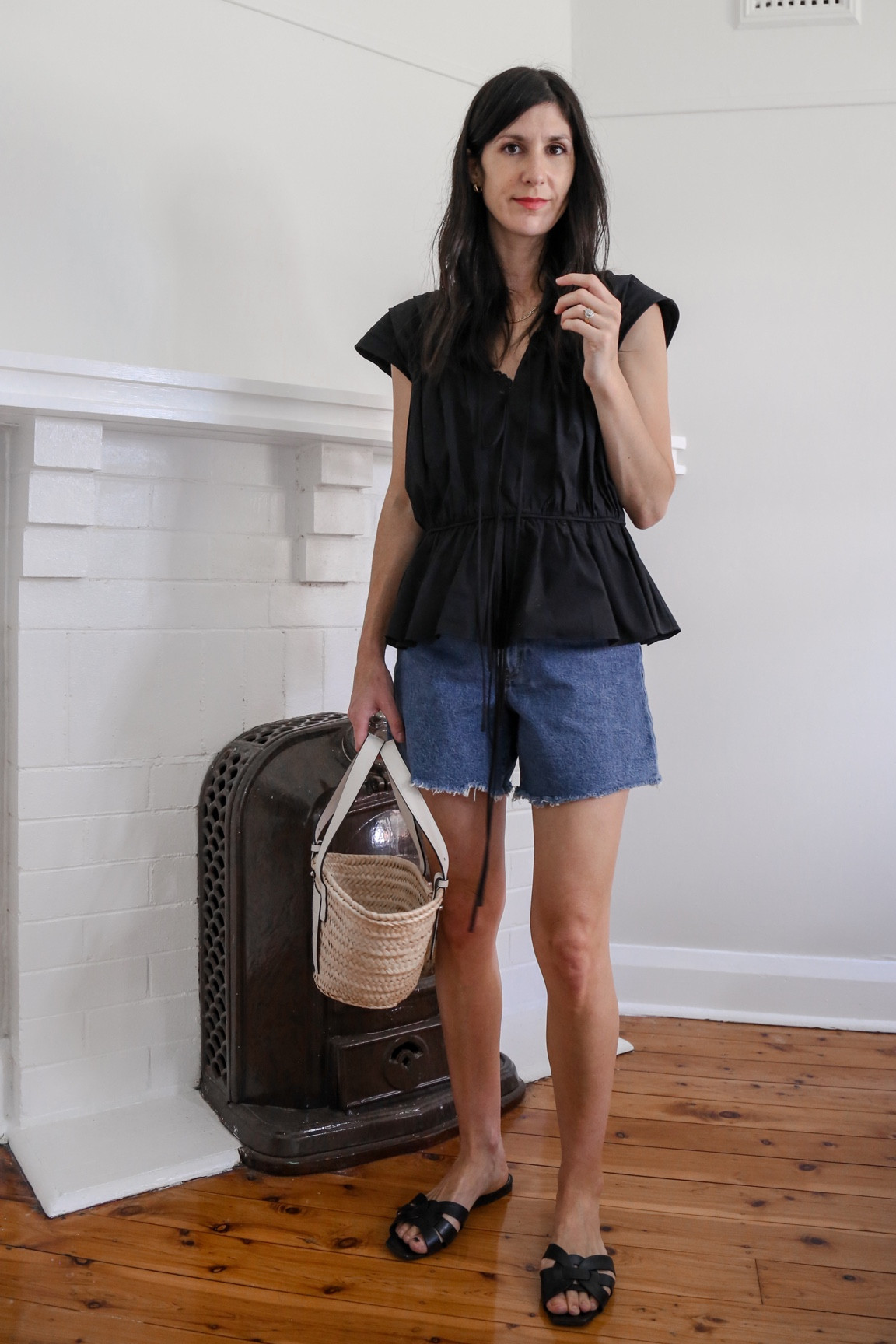 Cute little spring summer look. Black cotton poplin top (size S) denim shorts (size 25) a basket bag and slides 👌🏻

#LTKaustralia #LTKSeasonal #LTKHoliday