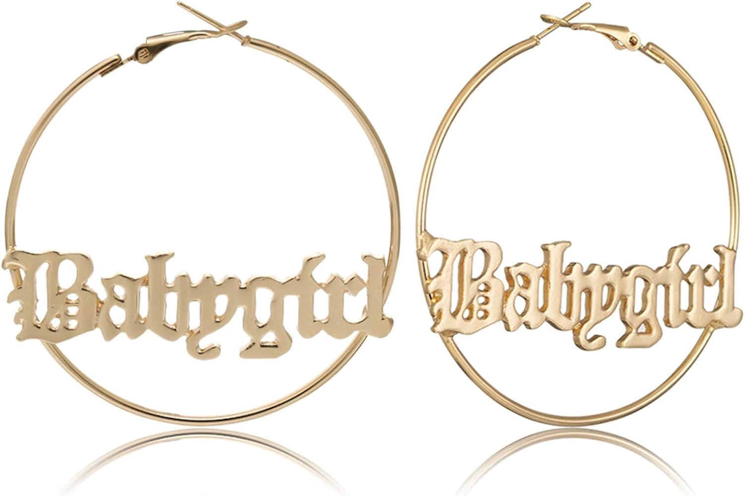 Fashion Retro Baby Word Hoop Earrings Hip-Hop Golden Big Hollow Round Circle Letter Earrings Exag... | Amazon (US)
