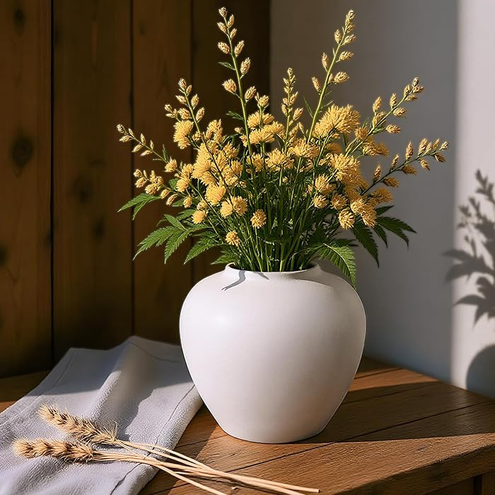 Rustic Matte Ceramic Vase for Home Decor, 7.48 Inch Farmhouse Minimalist White Round Vase for Flo... | Amazon (US)