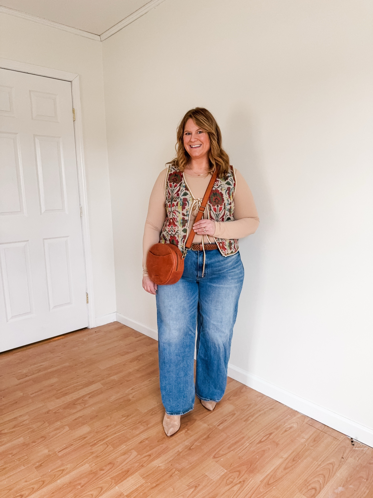 Wearing a 32 with a 28 inseam in my quince jeans.  My long sleeve top and vest are an XL  

#LTKMidsize #LTKSeasonal #LTKPetite