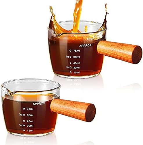 Tanlade Single Spout Espresso Shot Glass with Wood Handle Espresso Glass 75 ml Carafe Shot Glass ... | Amazon (US)