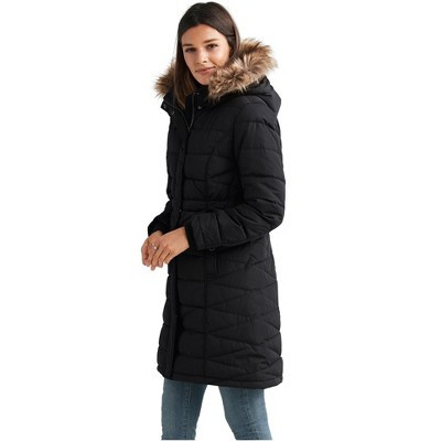 ellos Women's Plus Size Faux Fur Trim Puffer - 22, Black | Target