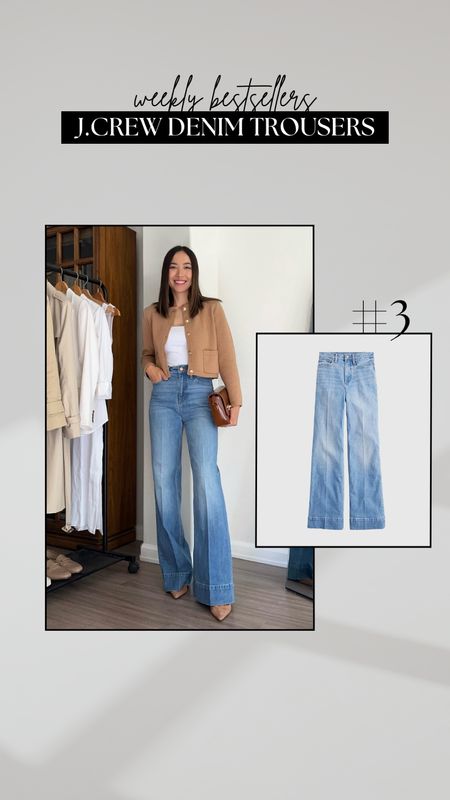 #3 bestseller - jcrew denim trousers in chambray wash 

• these are a great wide leg jean for the office/smart casual looks 
• im wearing size 25 in the regular length (but opted for the petite length in the white wash) 
• available in 6 washes 

#LTKSeasonal #LTKWorkwear