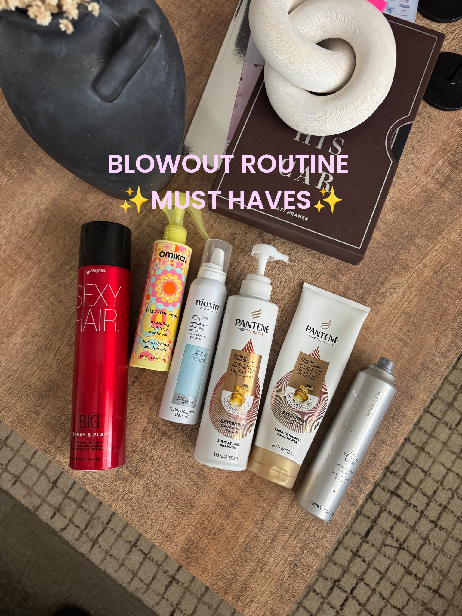 My product breakdown: 
@pantene damaged care collection 
@nioxin Volumizing + Thickening Mousse
@amika Frizz-Me-Not Hydrating Anti-Frizz Treatment
@kenra textured spray 
@sexyhair volumizing  spray & play hairspray 
@briogeo style + treat sleek stick 
@overnightblowout rods ( must have!) 

#LTKgrwm